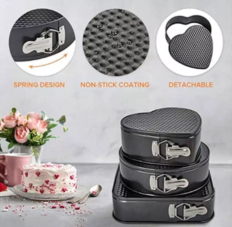 Set Of 3 Carbon Non Stick Pan, Round And Heart Cake Pan Set, Steel Nonstick Leakproof Cheesecake Pans, Mini Cake Molds Set Of 3 Carbon Non Stick Pan, Round And Heart Cake Pan Set, Steel Nonstick Leakproof Cheesecake Pans, Mini Cake Molds